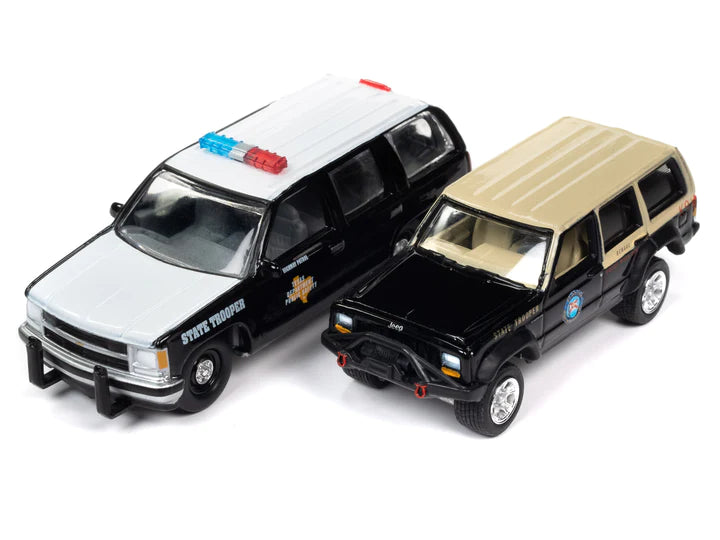 Johnny Lightning 2 Pack American Heroes 1997 Chevy Tahoe Texas Highway Patrol & Jeep Cherokee XJ Florida Estate K9 Unit 1:64