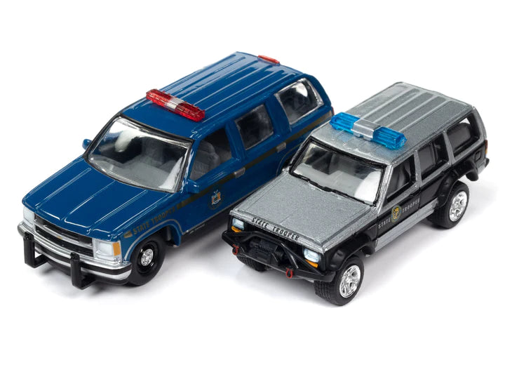 Johnny Lightning 2 Pack American Heroes 1997 Chevy Tahoe New York State Police & Jeep Cherokee XJ North Carolina Police Version B 1:64