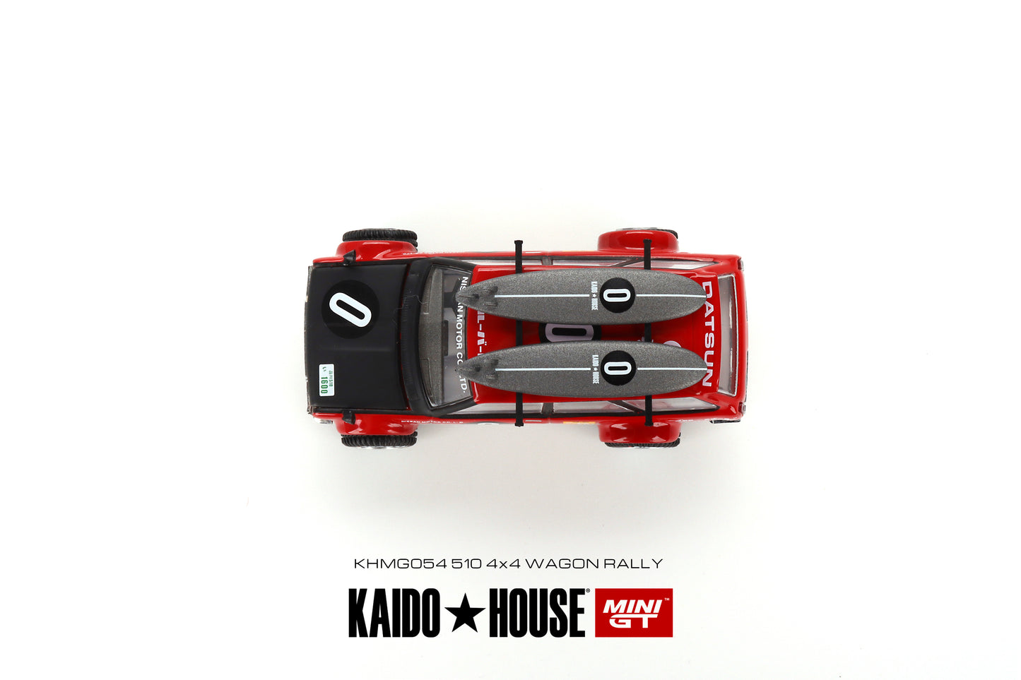 Mini GT Kaido House 054 Datsun 510 Wagon 4X4 Red with Surfboard 1:64