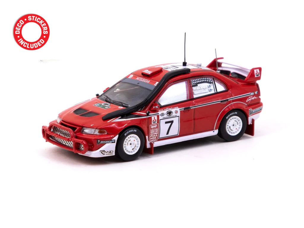Tarmac Works Mitsubishi Lancer Evolution 6.5 Safari Rally 2001 #7 Winner Red 1:64