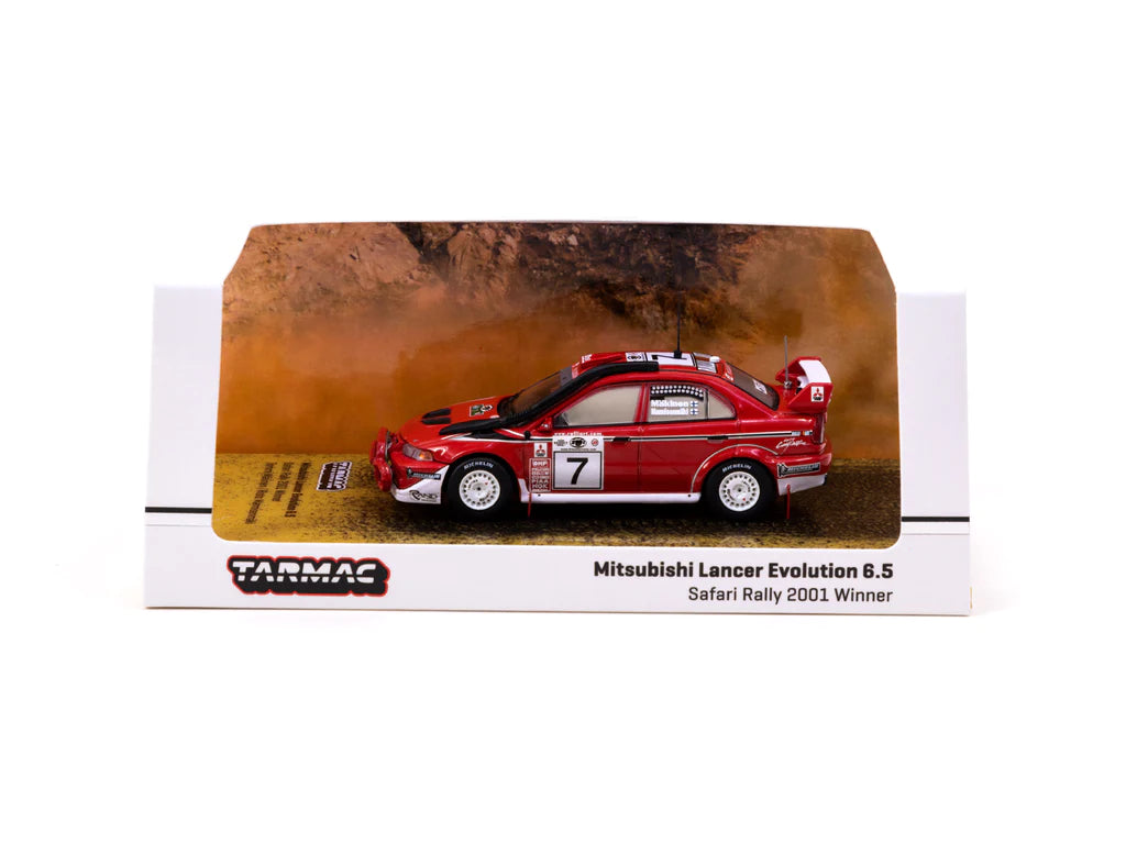 Tarmac Works Mitsubishi Lancer Evolution 6.5 Safari Rally 2001 #7 Winner Red 1:64
