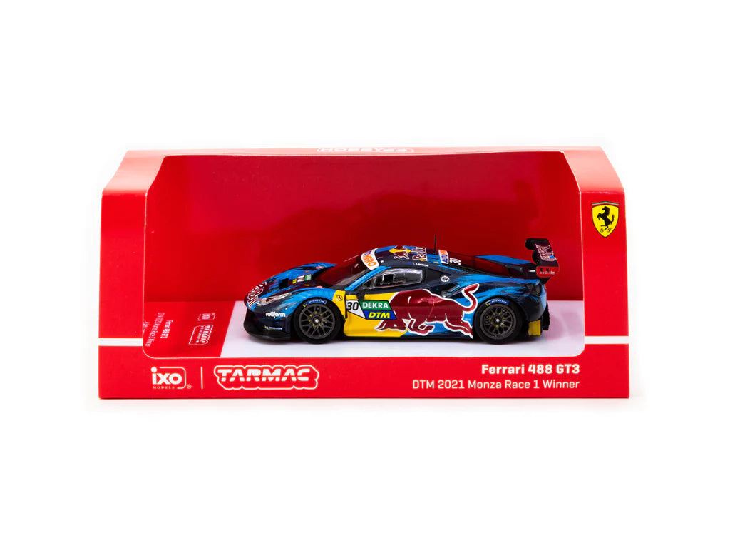 Tarmac Works X Ixo Models Ferrari 488 GT3 DTM 2021 Monza Race 1 Winner Red Bull Black Blue 1:64
