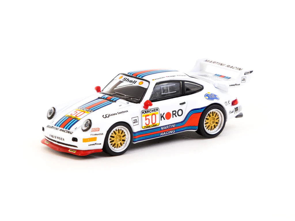 Tarmac Works X Schuco Porsche 911 Turbo S LM GT BRP GT Series 1995 Koro White 1:64