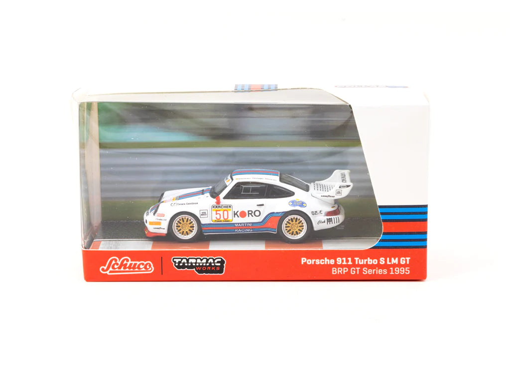 Tarmac Works X Schuco Porsche 911 Turbo S LM GT BRP GT Series 1995 Koro White 1:64