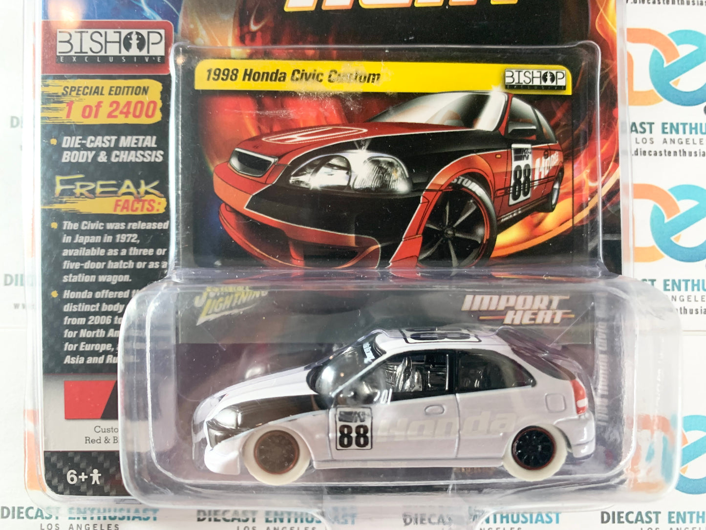 CHASE WHITE LIGHTNING Johnny Lightning Bishop Exclusives Import Heat 1998 Honda Civic Custom Red & Black 1:64