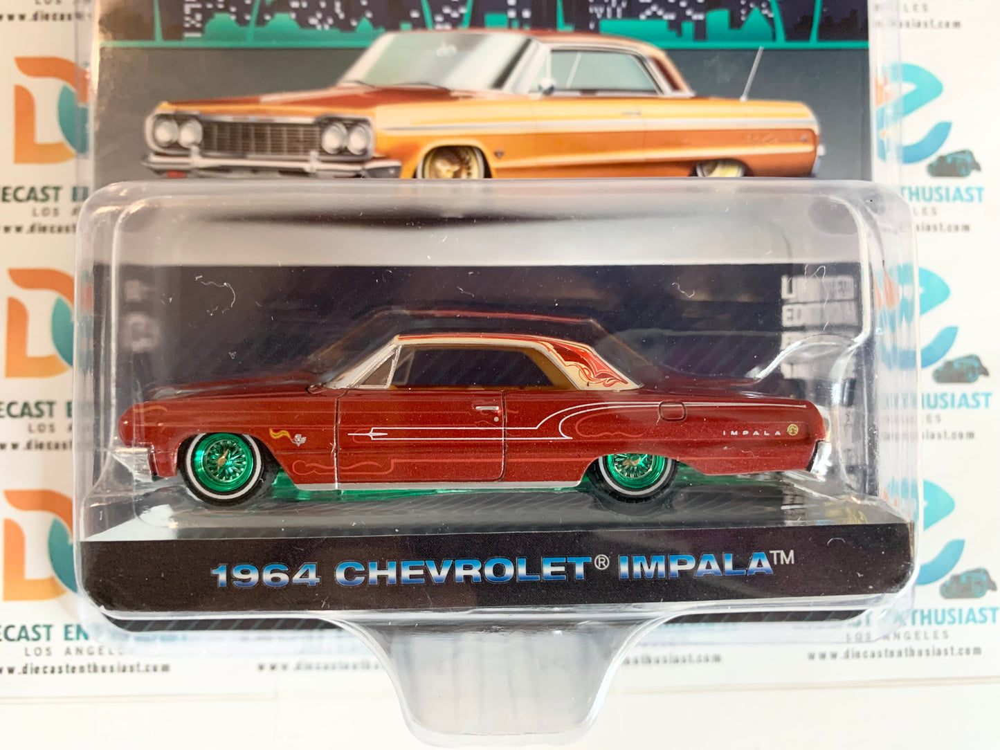 CHASE GREEN MACHINES Greenlight California Lowriders Series 2 1964 Chevrolet Impala Maroon 1:64