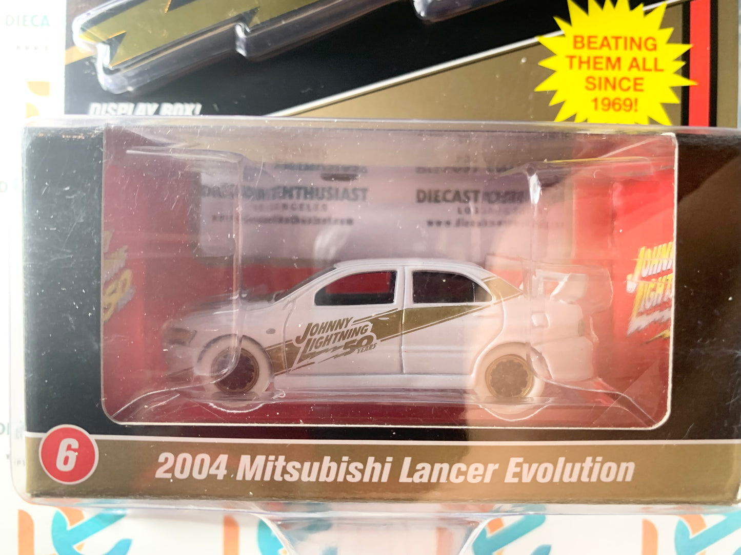 CHASE WHITE LIGHTNING Johnny Lightning Mijo Exclusives 50 Years 2004 Mitsubishi Lancer Evolution 1:64