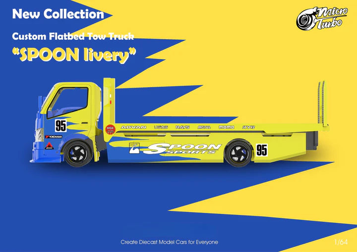 Micro Turbo Custom Tow Truck Spoon Yellow Blue 1:64