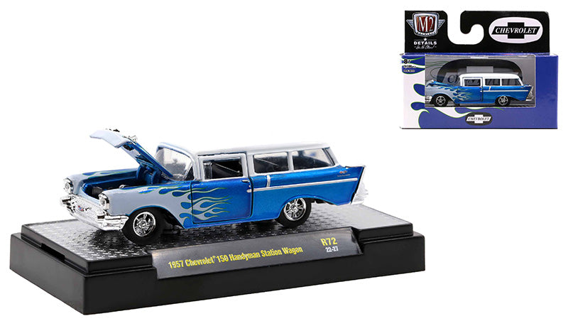 M2 Machines Auto-Thentics Release 72 1957 Chevrolet 150 Handyman Station Wagon Blue Flames 1:64