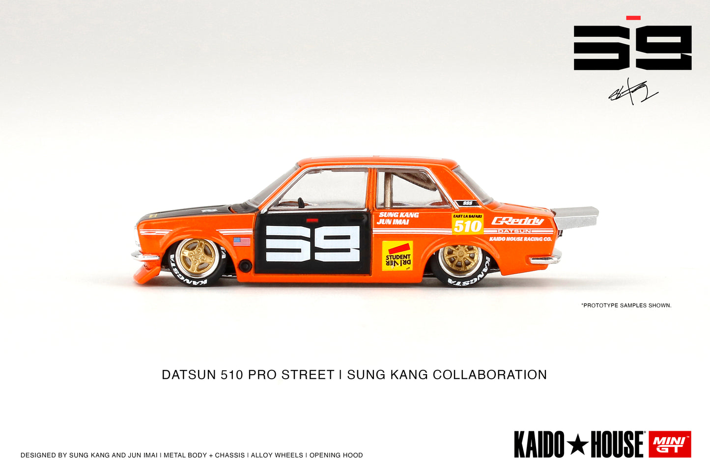 Mini GT Kaido House 004 Datsun 510 Pro Street SK510 Orange 1:64