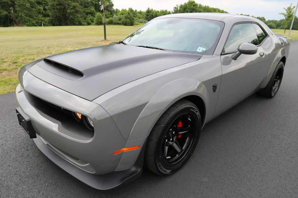 Auto World 2018 Dodge Challenger Demon Destroyer Grey w/Flat Black Hood 1:64