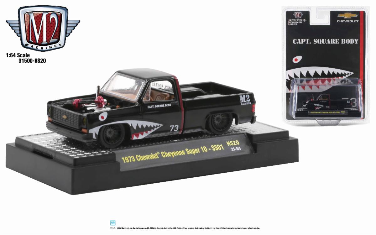 M2 Machines 1973 Chevrolet Cheyenne Super 10 SSO CAPT Squarebody Black 1:64