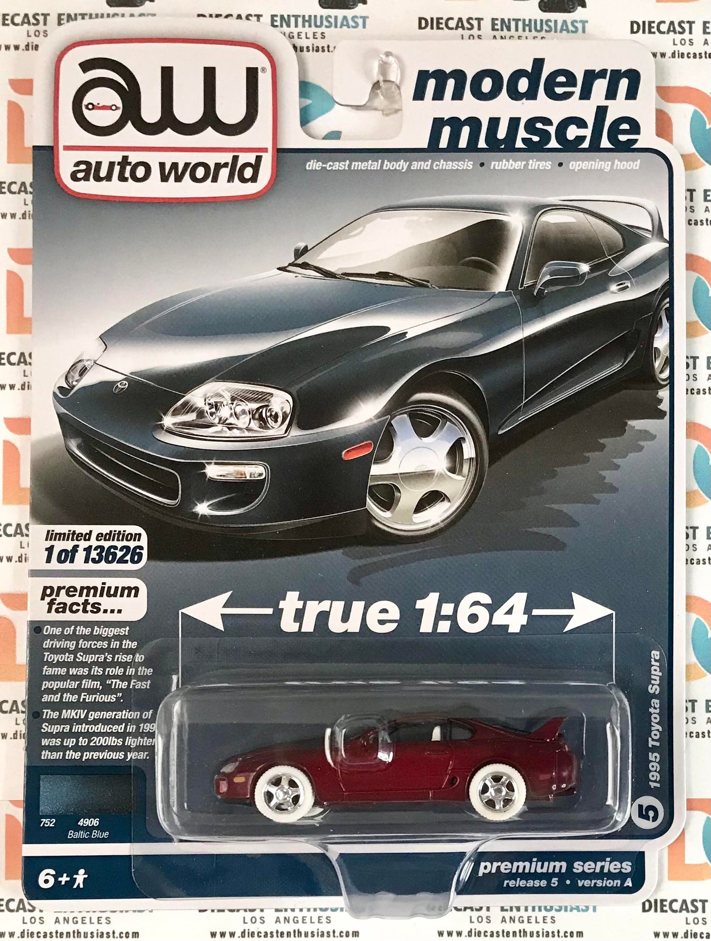 CHASE ULTRA RED Auto World Modern Muscle 1995 Toyota Supra Baltic Blue 1:64