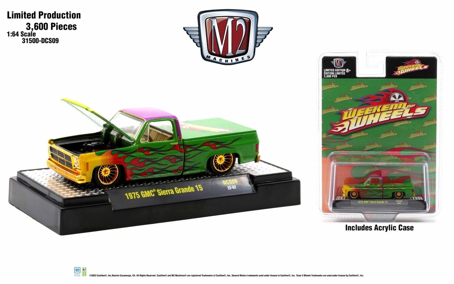 M2 Machines Weekend of Wheels 2022 Exclusives 1975 GMC Sierra Grande 15 Green Flames 1:64