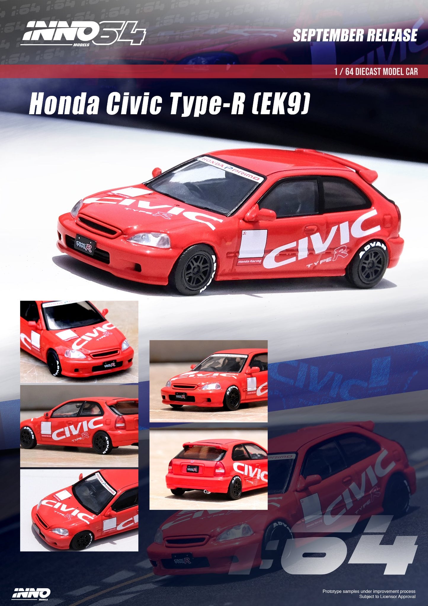 Inno64 Honda Civic Type R (EK9) Red 1:64