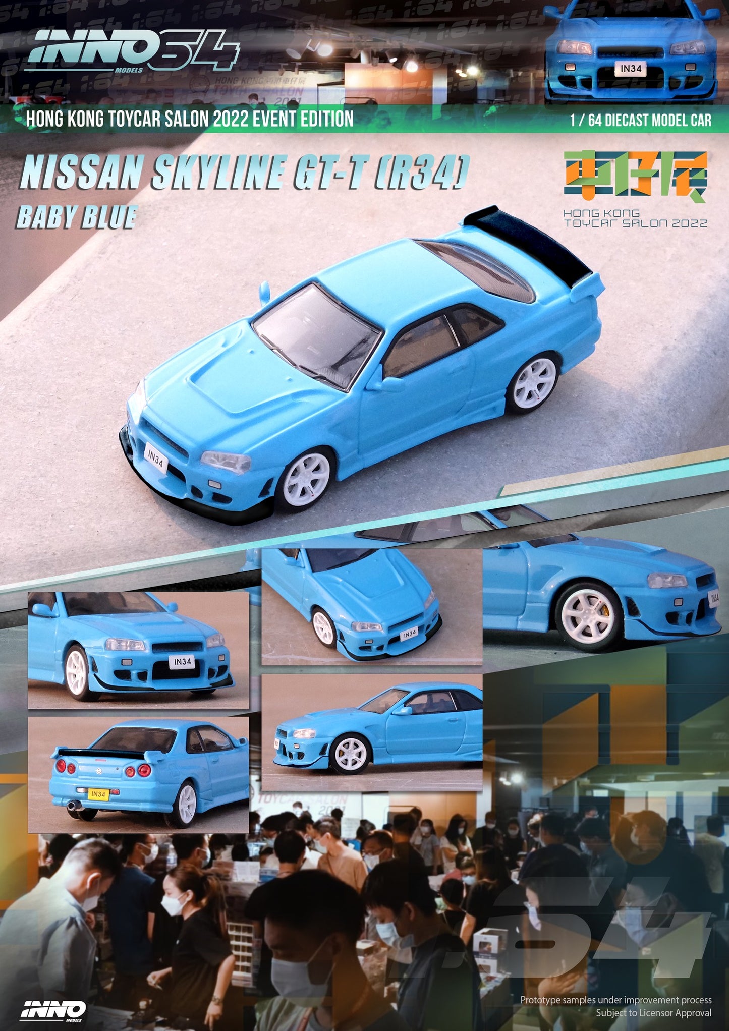 Inno64 Hongkong Tpycar Salon 2022 Event Edition Nissan Skyline GTR R34 Baby Blue 1:64