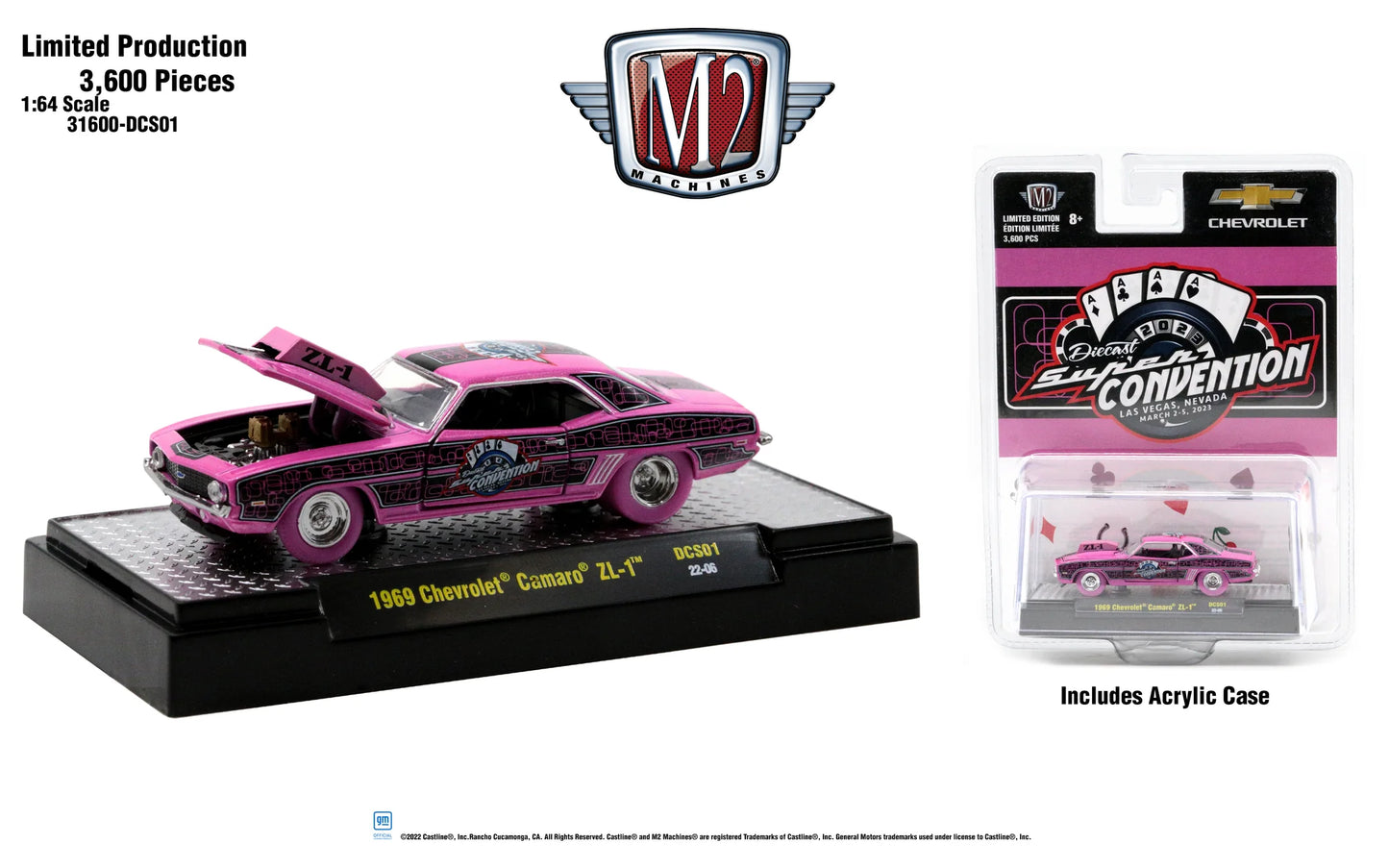 M2 Machines Diecast Super Convention 2023 1969 Chevrolet Camaro ZL1 Pink 1:64
