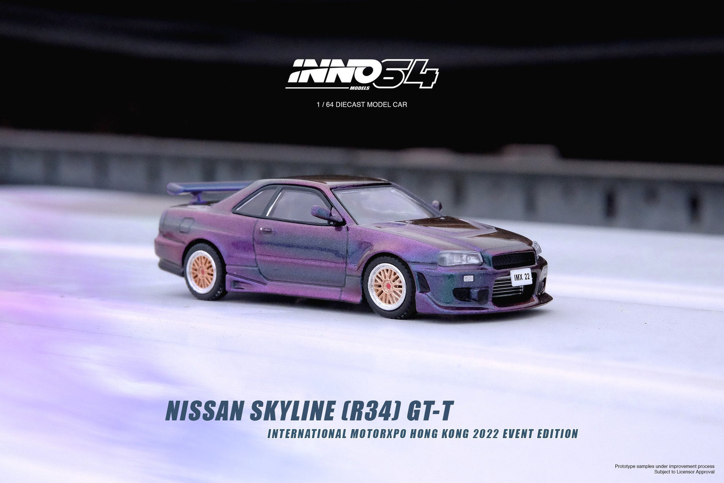 Inno64 Nissan Skyline R34 GTT International Motorxpo Hongkong 2022 Event Edition Purple 1:64