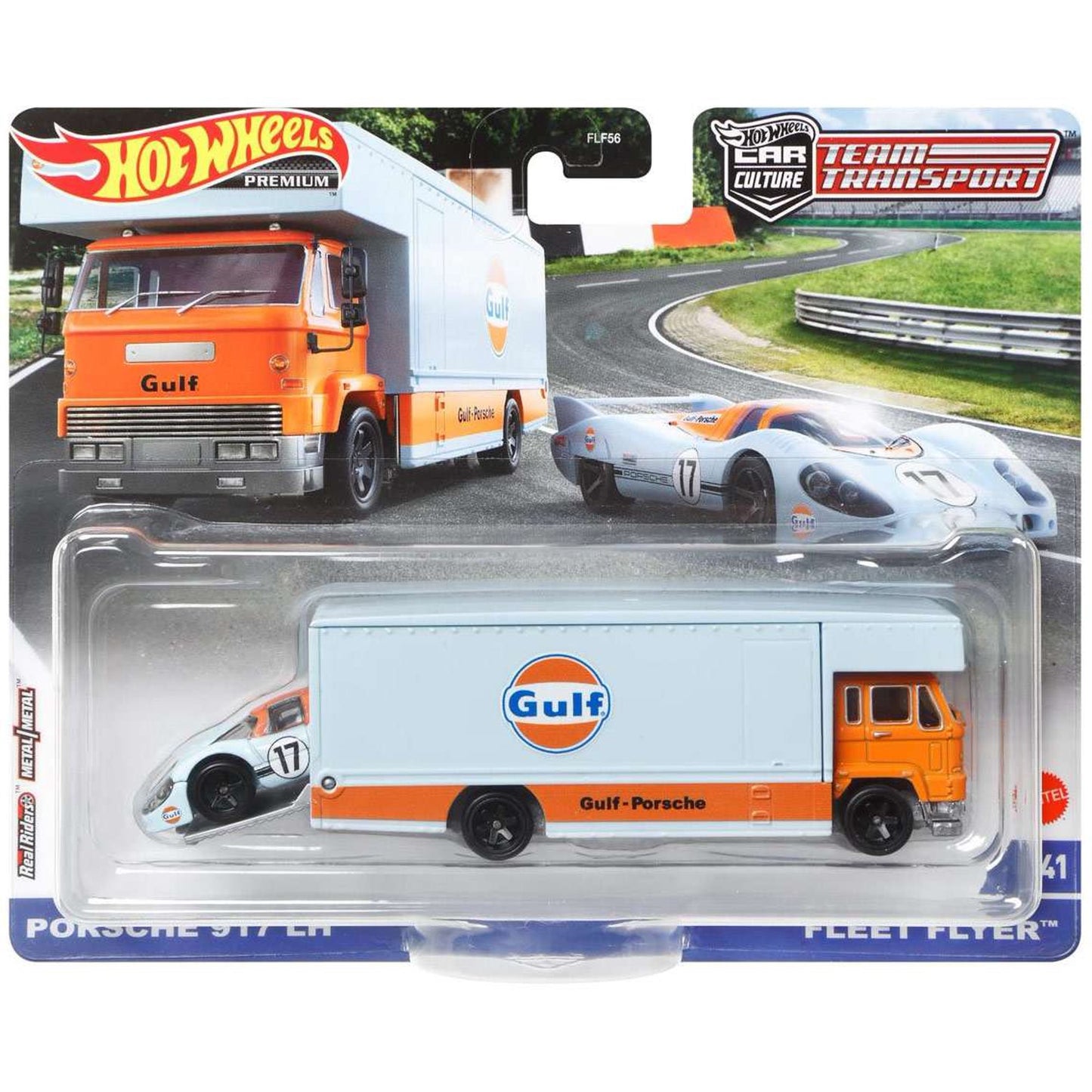 Hot Wheels Team Transport Porsche 917 LH & Fleet Flyer Gulf 1:64