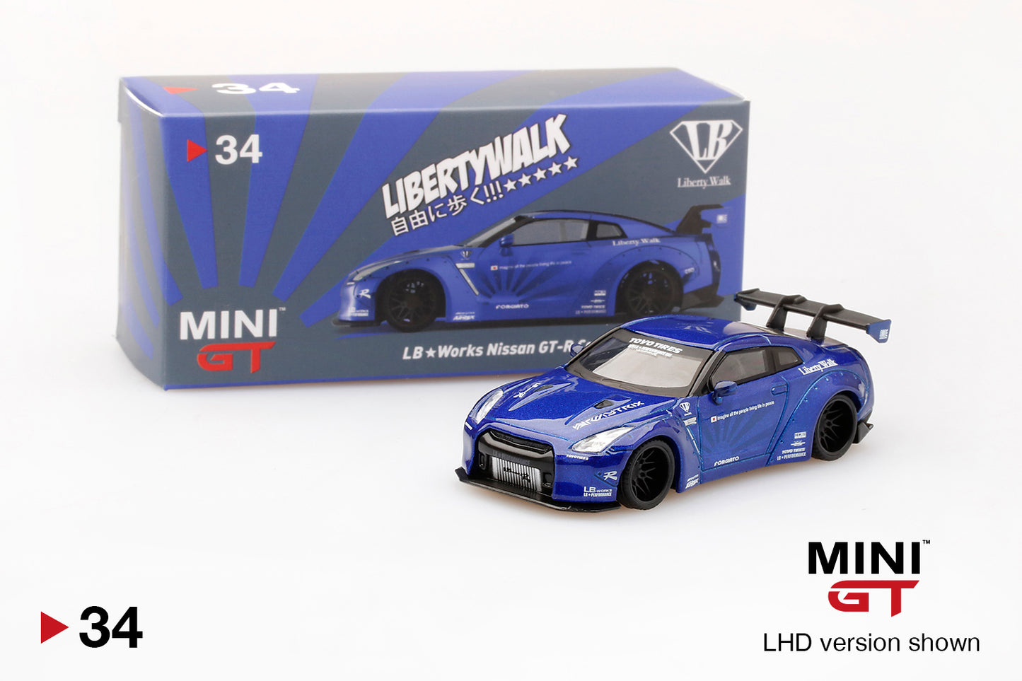 Mini GT Mijo Exclusives 34 Libertywalk Nissan GTR Candy Blue 1:64