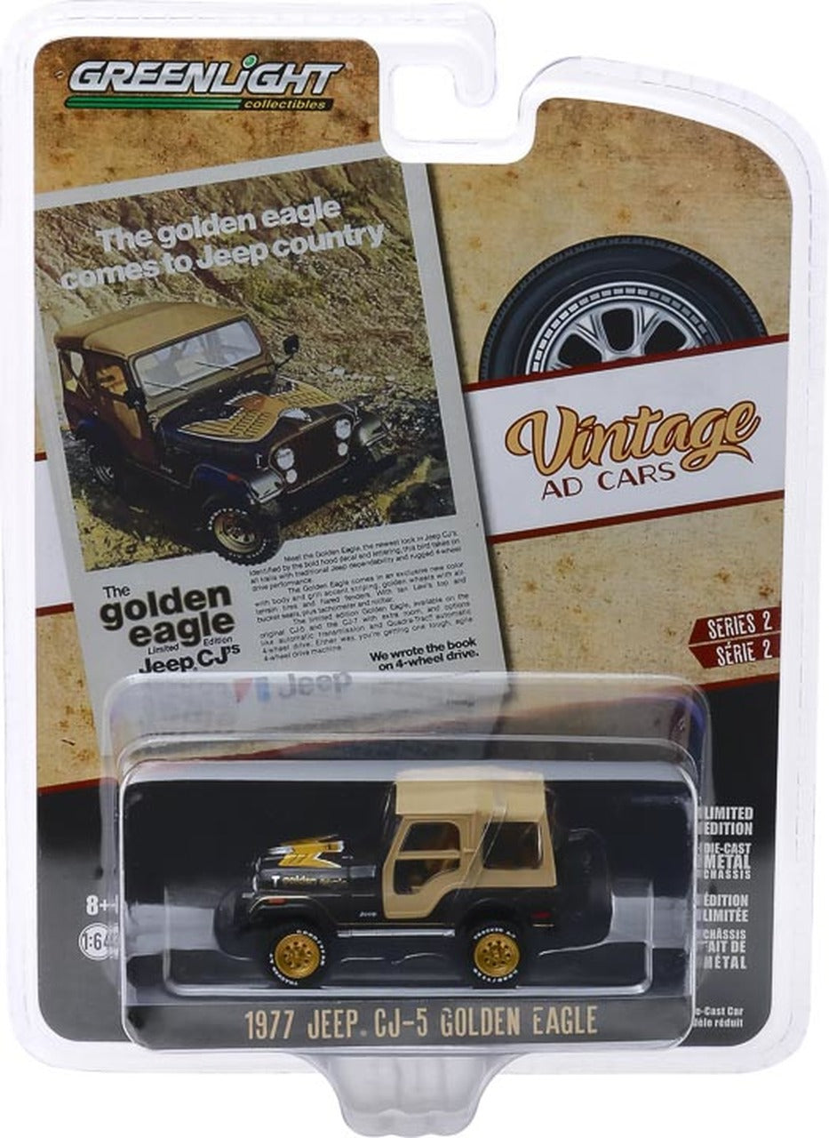 Greenlight Vintage Ad Cars 1977 Jeep CJ5 Golden Eagle 1:64