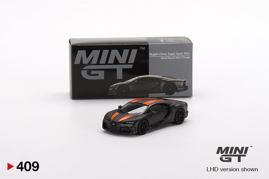 Mini GT Box Packaging Asian Release 409 Bugatti Chiron Super Sport 300+ World Record Black Orange 1:64