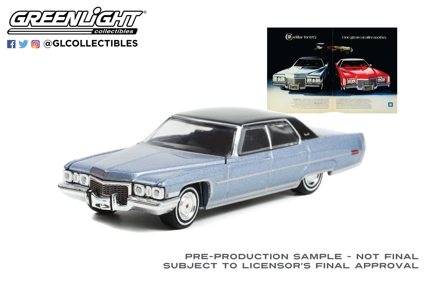 Greenlight Vintage Ad Cars Series 7 1972 Cadillac Sedan Deville Blue 1:64