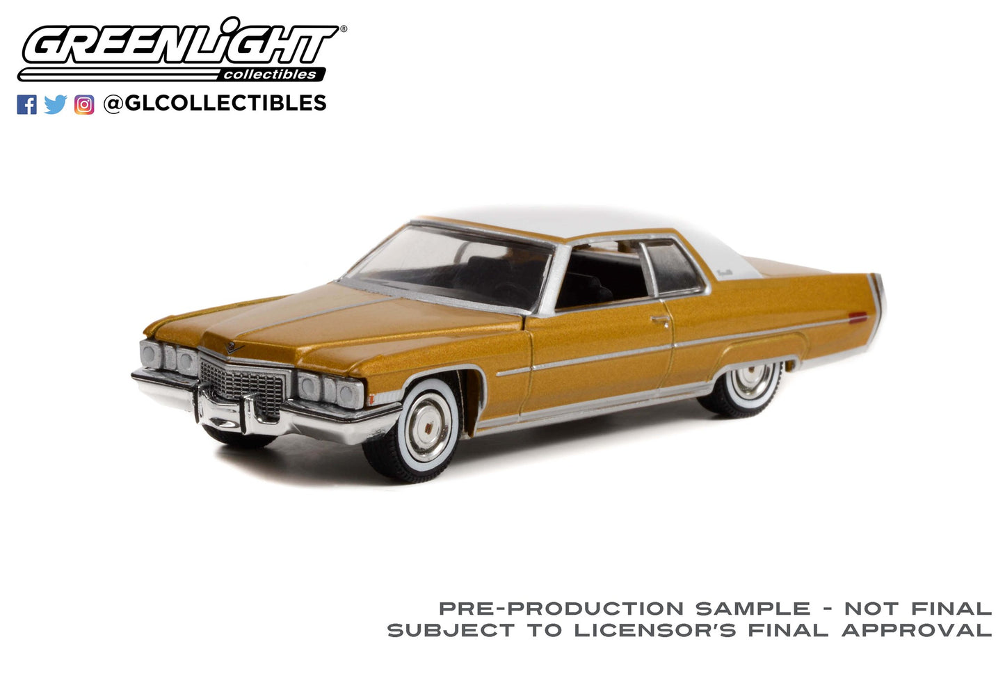 Greenlight 70th Anniversary 1972 Cadillac Coupe Deville Gold 1:64