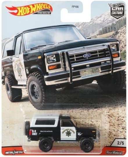 NEW DAMAGE CARD & BUBBLE Hot Wheels Wild Terrain 85 Ford Bronco Highway Police 1:64