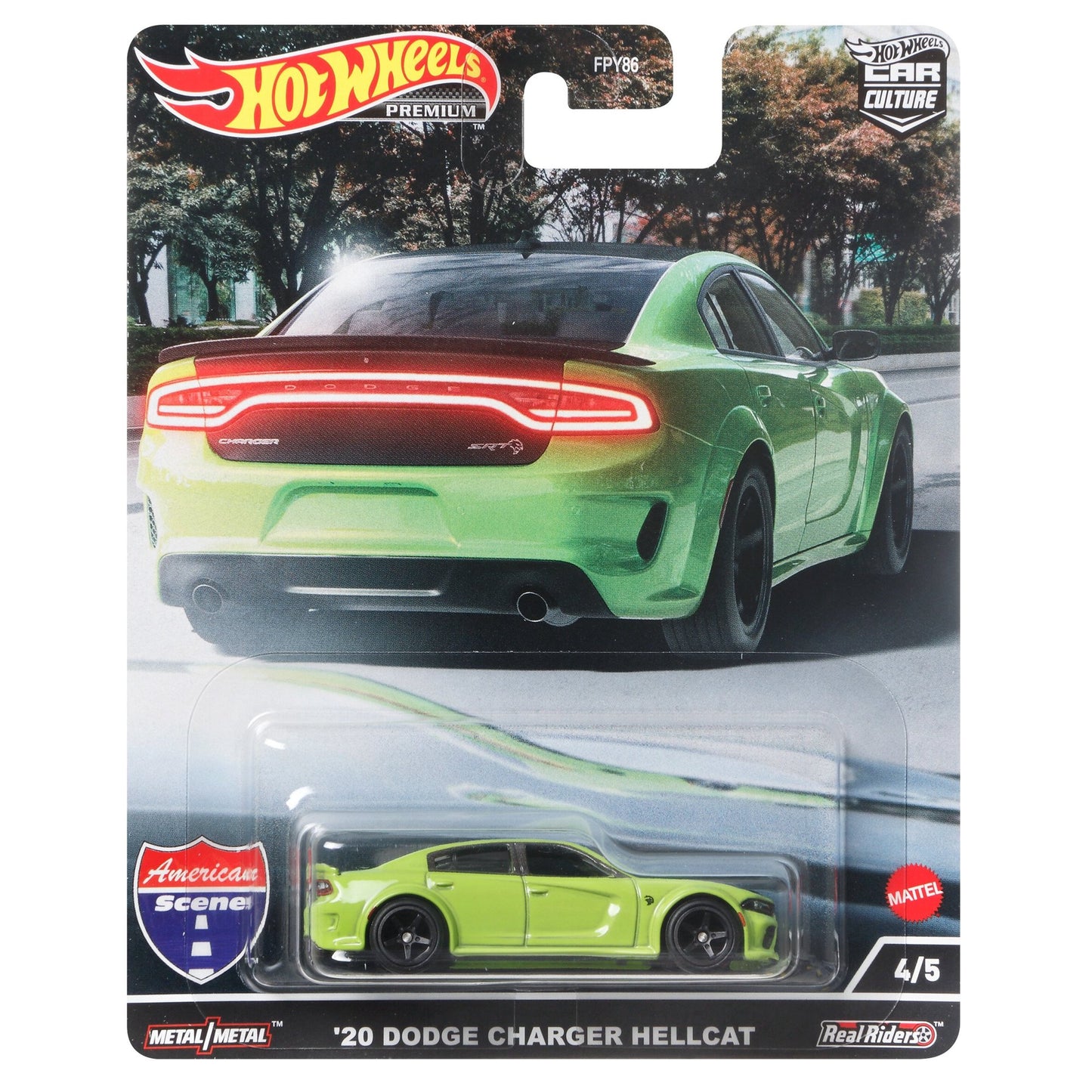 NEW DAMAGE CARD & BUBBLE Hot Wheels American Scene 20 Dodge Charger Hellcat Shocking Green 1:64
