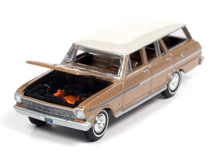 Auto World 1963 Chevy II Nova 400 Station Wagon Brown 1:64