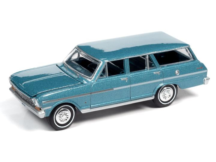 Auto World 1963 Chevy II Nova 400 Station Wagon Aqua 1:64