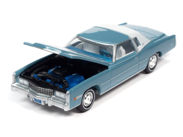 Auto World 1975 Cadillac Eldorado Jennifer Blue w/Flat White Roof Back Section 1/64