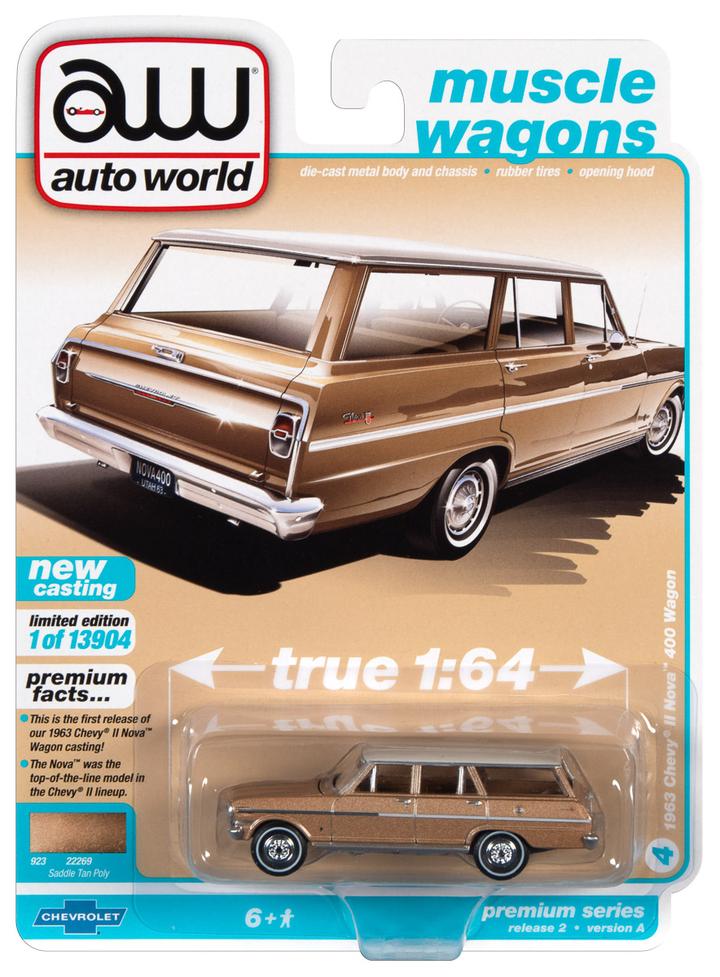 Auto World 1963 Chevy II Nova 400 Station Wagon Brown 1:64
