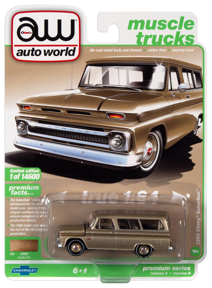 Auto World 1965 Chevrolet Suburban Saddle Polly 1:64