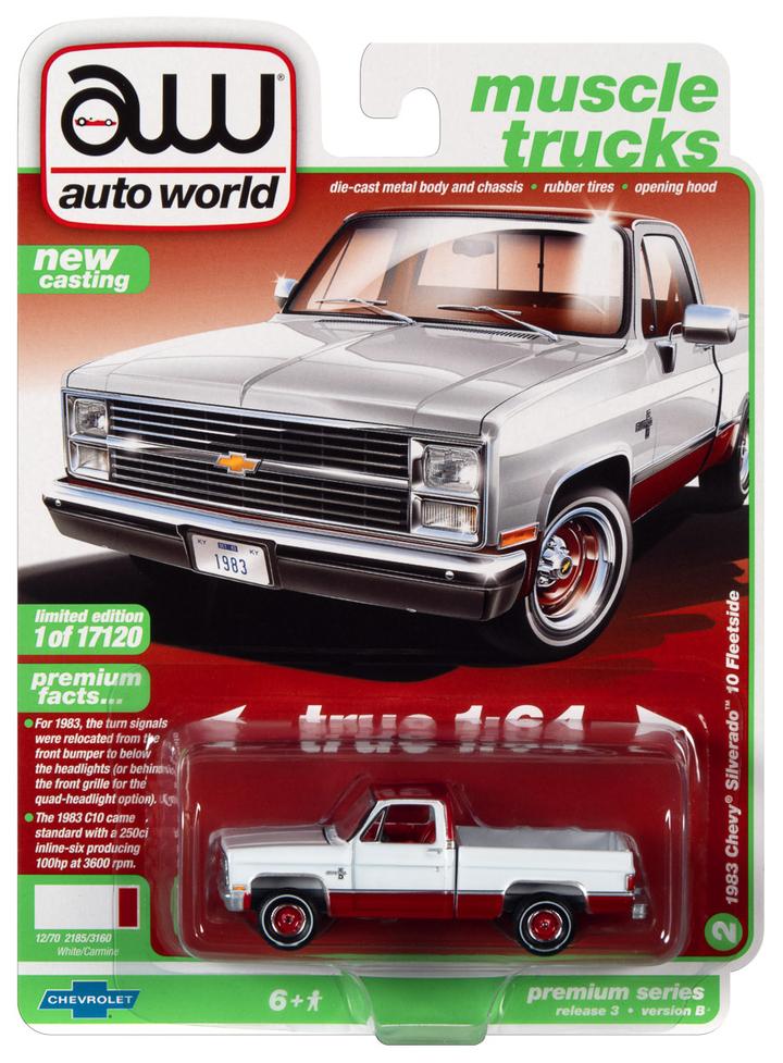 Auto World Muscle Trucks 1983 Chevy Silverado 10 Fleetside White Carmine 1:64