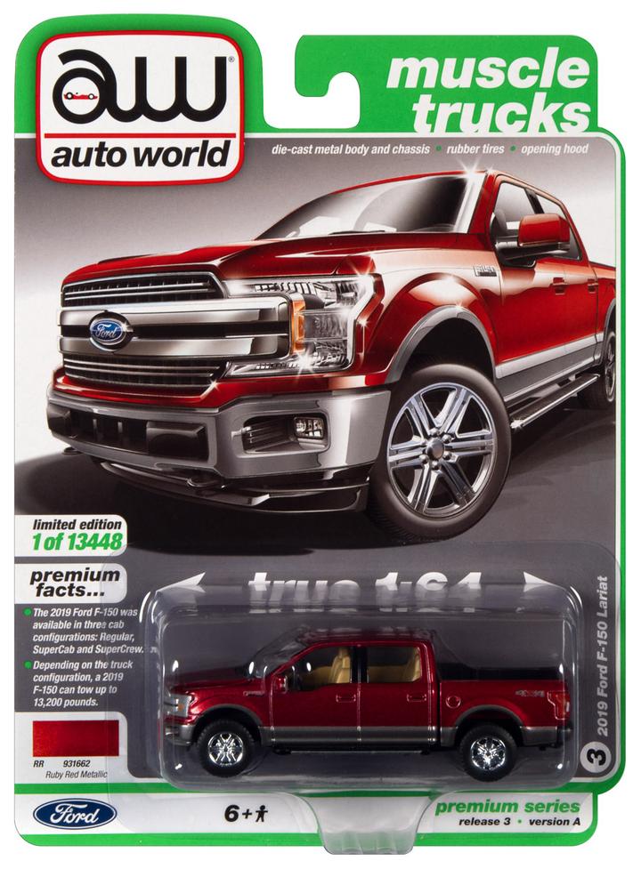 Auto World 2019 Ford F150 Pickup Truck Ruby Red Metallic 1:64
