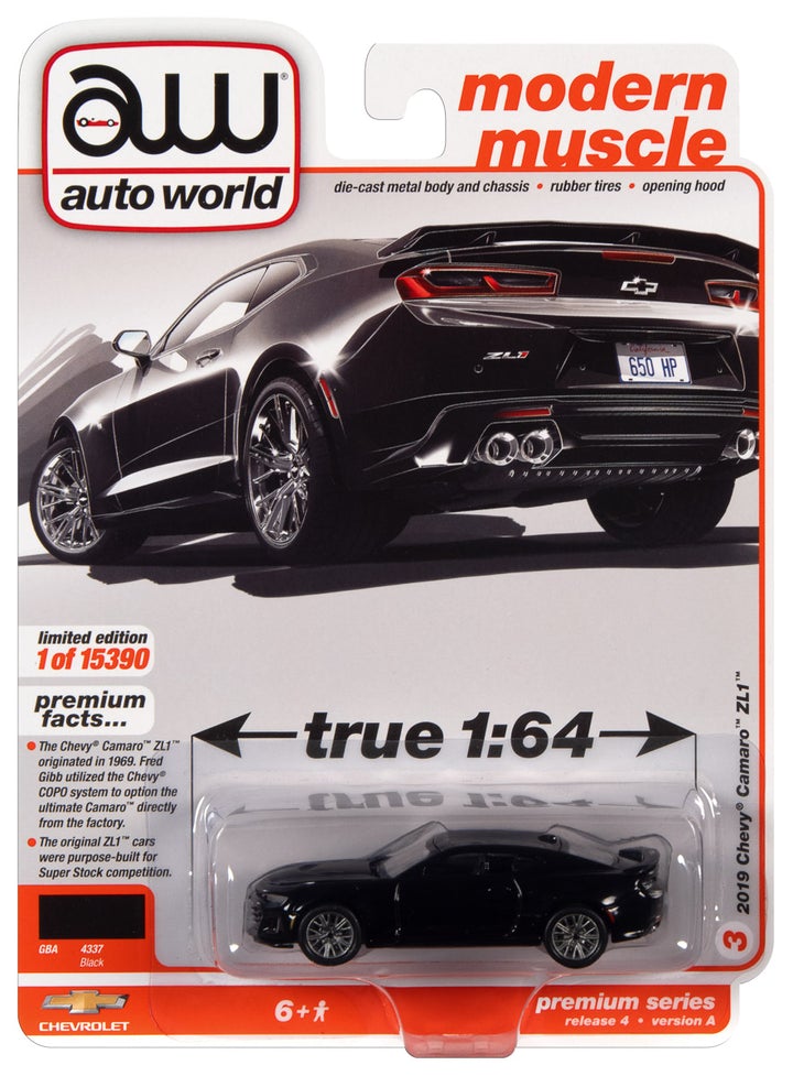 Auto World 2019 Chevy Camaro ZL1 Black 1:64