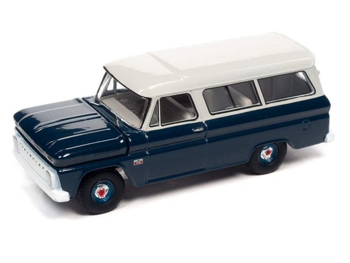 Auto World 1966 Chevy Suburban Dark Blue White 1:64