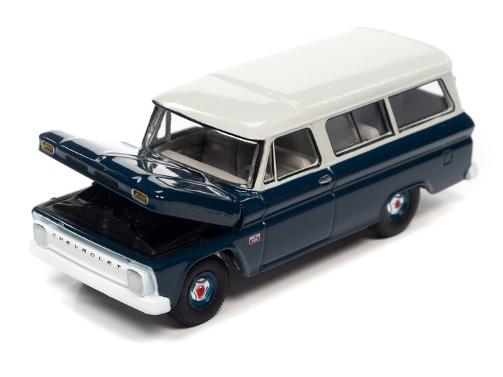 Auto World 1966 Chevy Suburban Dark Blue White 1:64
