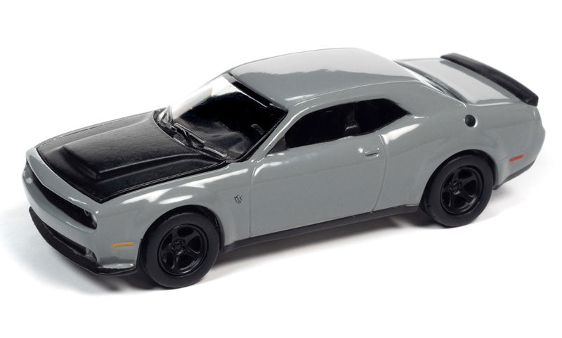 Auto World 2018 Dodge Challenger Demon Destroyer Grey w/Flat Black Hood 1:64