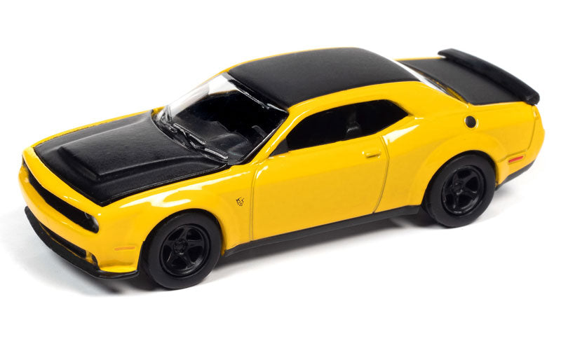Auto World 2018 Dodge Challenger Demon Yellow Jacket w/Flat Black Hood 1/64
