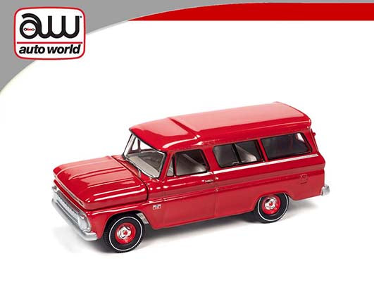 Auto World 1965 Chevrolet Suburban Red 1:64