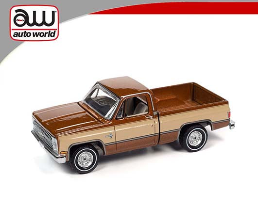 Auto World Modern Muscle 1983 Chevy Silverado 10 Fleetside Light Bronze Poly Almond 1:64