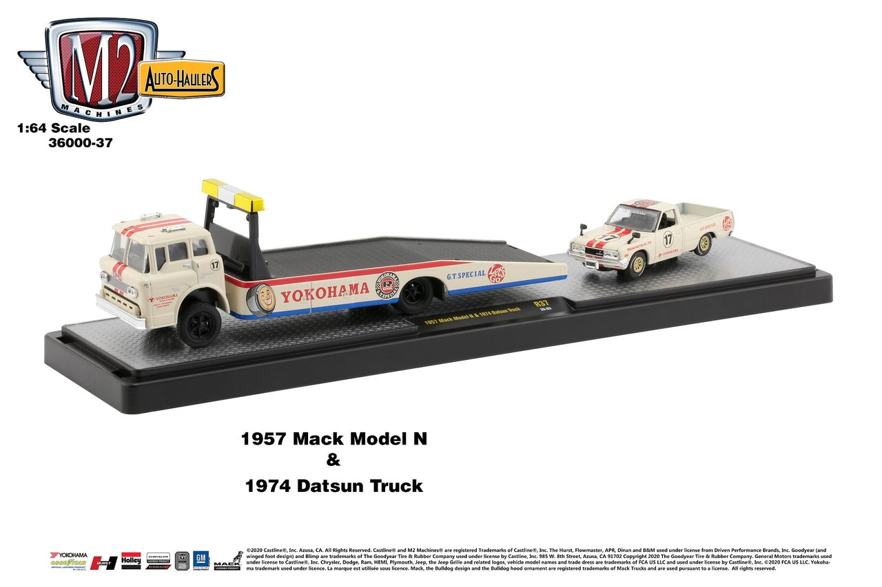 M2 Machines Yokohama 1957 Mack Model N Hauler And 1974 Datsun Truck 1:64