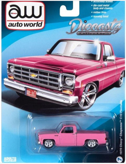 Auto World Diecastz Exclusives 1978 Chevy Cheyenne C10 Fleetside Pink 1:64
