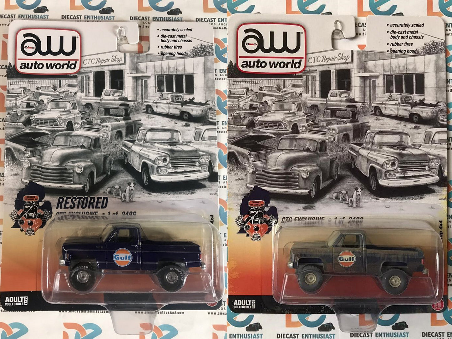 Auto World CTC Exclusives 1978 Chevy K10 Pickup 4x4 Gulf Restored & Rusty Navy Blue 1:64