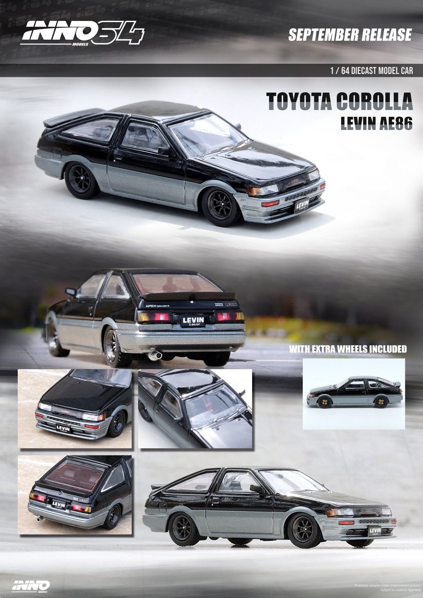 Inno64 Toyota Corolla Levin AE86 Black Grey 1:64