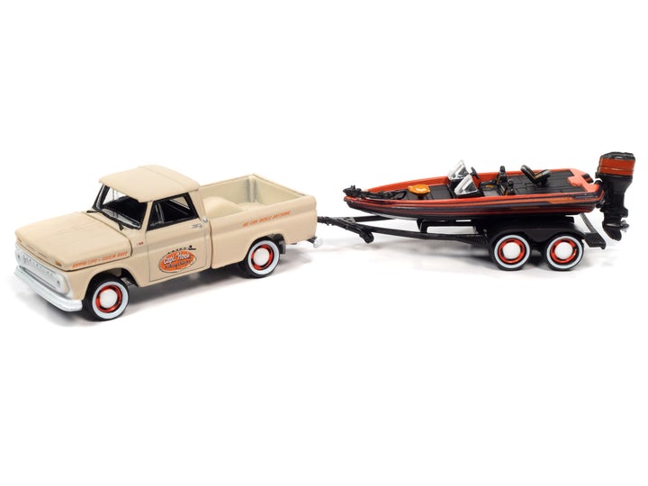 Johnny Lightning Hulls & Haulers 1965 Chevy Stepside with Boat & Trailer Flat Beige 1:64