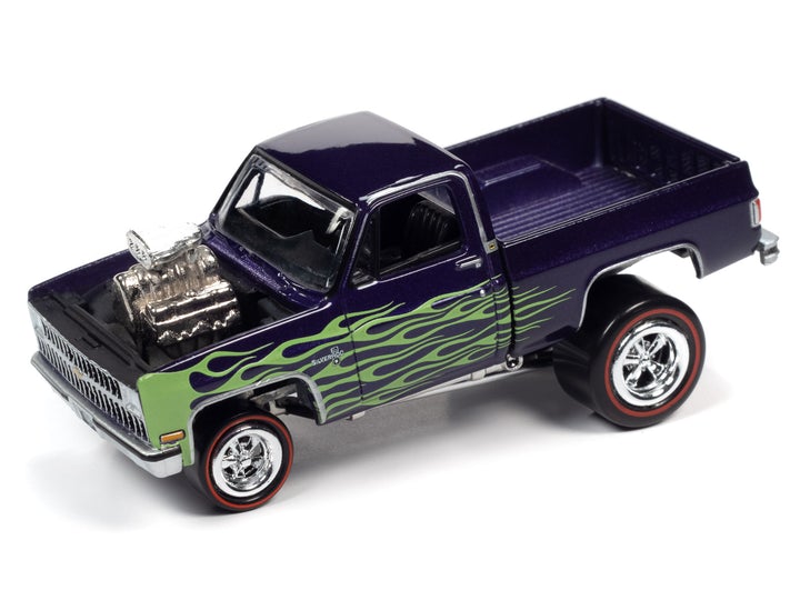 Johnny Lightning Zingers! 1981 Chevy Silverado 10 Fleetside Grape Metallic with Lime Flames 1:64